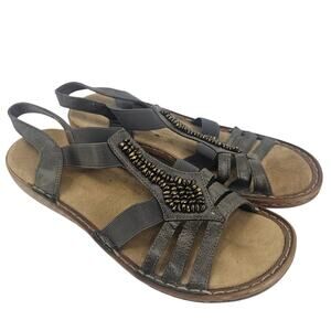 Rieker 608S1 Beaded Gladiator strappy sandal metallic silver gray EU 39 US 8.5
